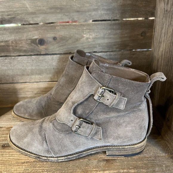 Womens Sartore Gray Suede Double Monk Strap Ankle Boots Size EUR 37 US 6.5-7 GUC - Picture 2 of 6